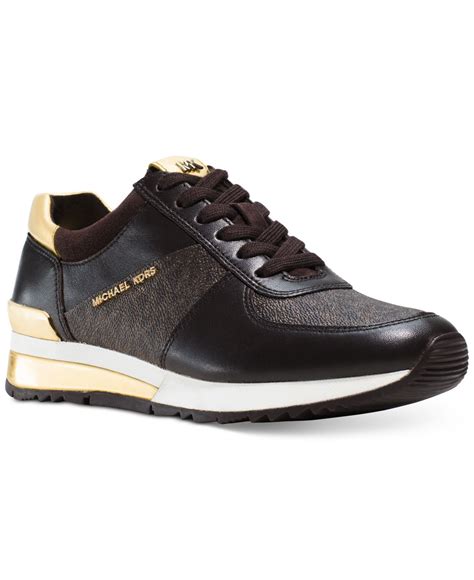 michael kors allie trainer lace-up gold black leather sneakers shoes|Michael michael kors allie trainer + FREE SHIPPING .